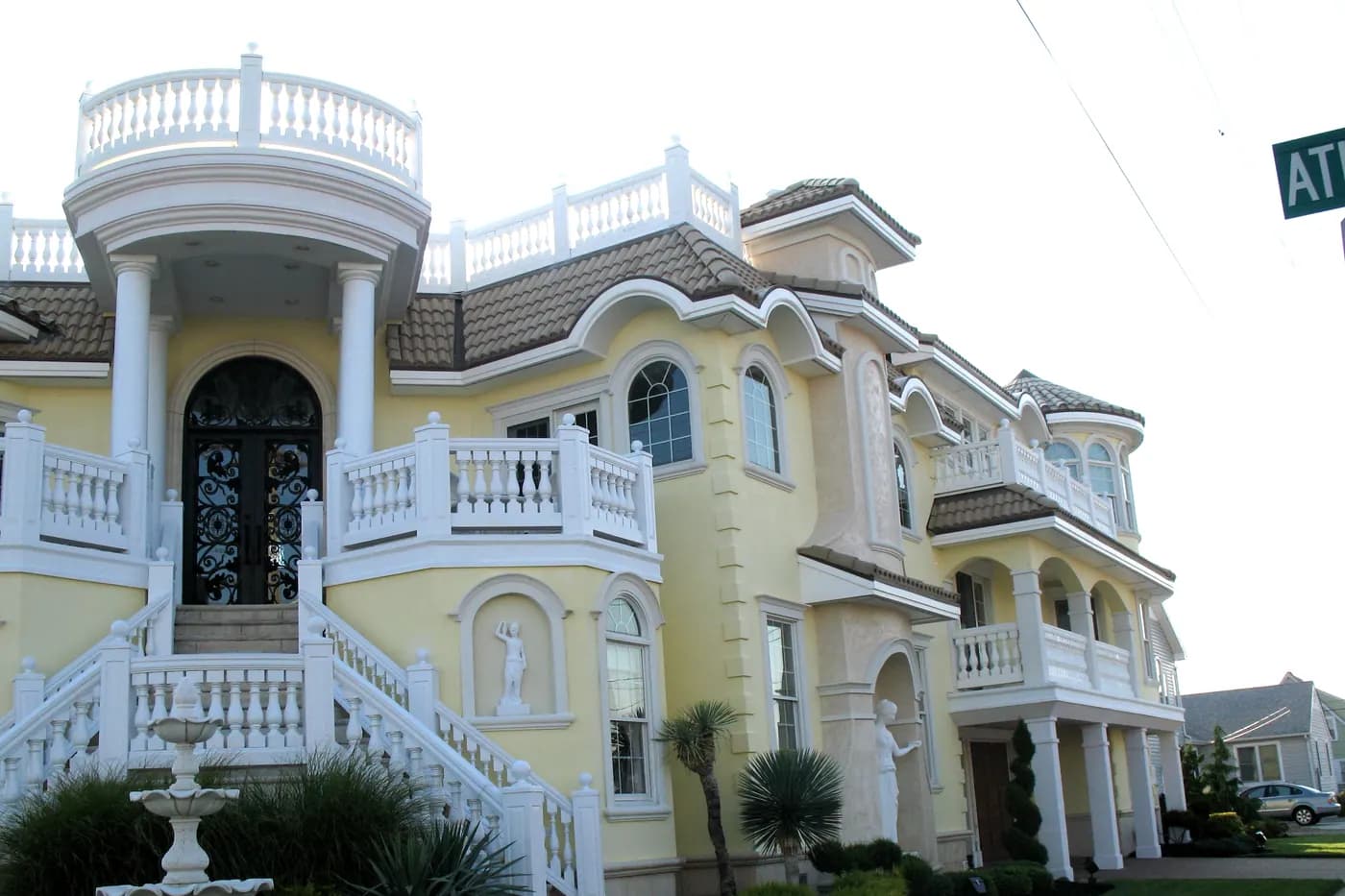 A large multi-level shore house with balconies and a hipped roof in Wildwood Crest, New Jersey