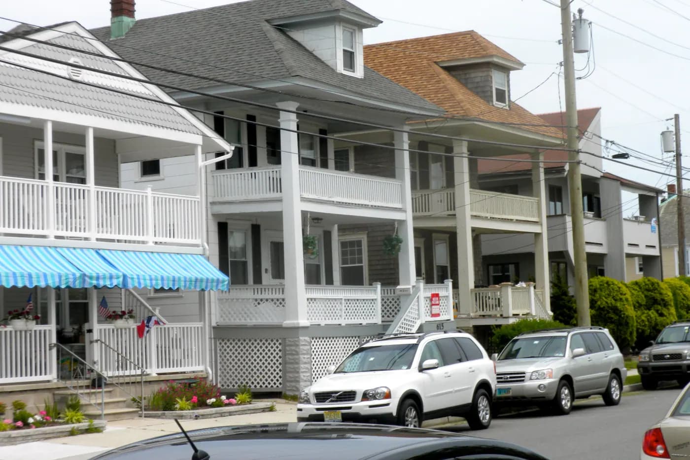 Houses with stacked porches in the Ocean City Residential Historic District, Ocean City, New Jersey